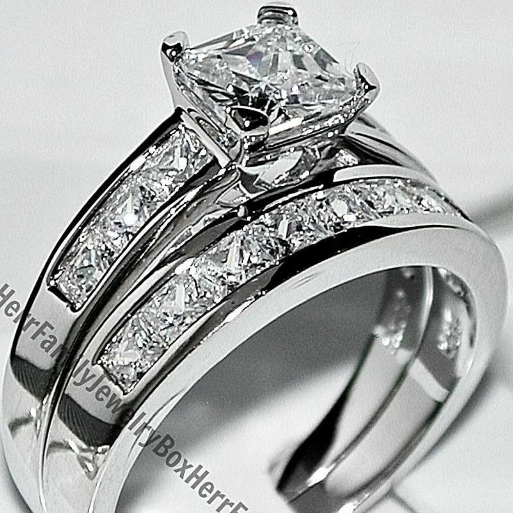 🔥 Sterling Silver 2pc Engagement Ring Wedding Set